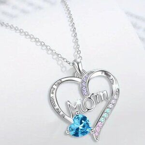 Blue Mom Heart Necklace Mothers Day Gift I Love You To The Moon And Back Jewelry